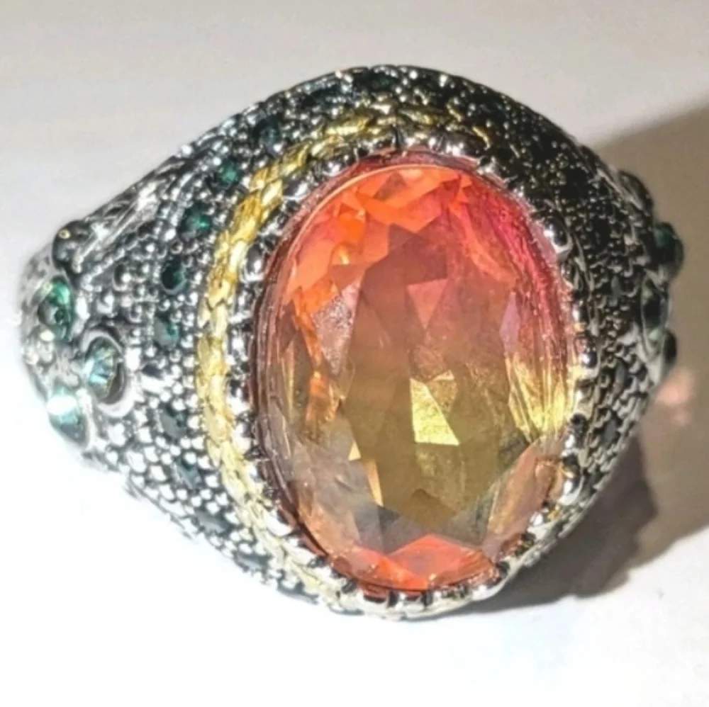 Retro Domineering Mystic Topaz Gemstone Statement Unisex Ring Sz 11